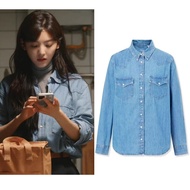 Blue French Vintage Relaxed เดนิม เสื้อเชิ้ตชายคู่ เสื้อท่อนบน Zhang Xiaofei เช่นเดียวกับ Zhang Ruor