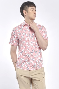 ESP เสื้อเชิ้ตฮาวายลายผลไม้ ผู้ชาย สีชมพู | Graphic Fruit Print Hawaiian Shirt | 03795