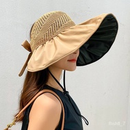 🍀Hat Female Summer Sun Hat UV Protection Vinyl Topless Hat Wide Brim Face-Covering and Sun-Shading Beach Sun Hat 8BGU
