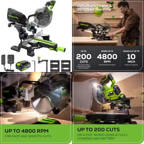 24V Cordless 7-1/4 Inch Sliding Compound Miter Saw Kit, 4800 RPM, Single Bevel 0-47°, LED Line, Dust