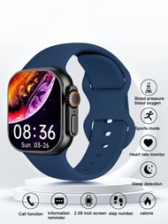 女士男士海軍藍矽膠休閒智能手錶睡眠跟蹤卡路里計數器計步器提醒秒錶方形錶盤智能手錶適用於AndroidsiPhone