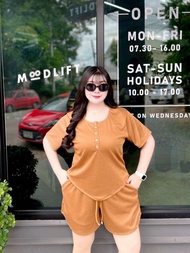 W007 คอเหลี่ยมชายแหลม ชุดเซ็ตขาสั้น คอเหลี่ยมโปโลสาวอวบ-สาวอ้วน ผ้าร่องcvcใส่สบาย ไม่หนา ไม่บาง ผ้าน