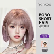 Women's Bob Cut Cosplay Short Inward Curl Wig Set - Ash Lavender Student Anime Style