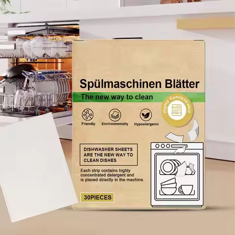 30pcs Eco-Friendly Dishwasher Detergent Sheets Natural Cleaning Strips Alternative To Gel Pods Table
