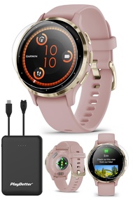 Garmin Venu 3S (Soft Gold/Dust Rose) Fitness GPS Smartwatch Bundle - AMOLED Touchscreen, 10 Days Bat