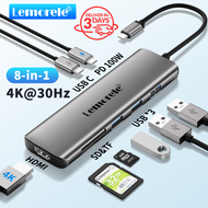 Lemorele TC38 ฮับ USB C - อะแดปเตอร์ USB C เปลือกอลูมิเนียมบางเฉียบ 8-in-1 พร้อมข้อมูล 4K HDMI 3 USB