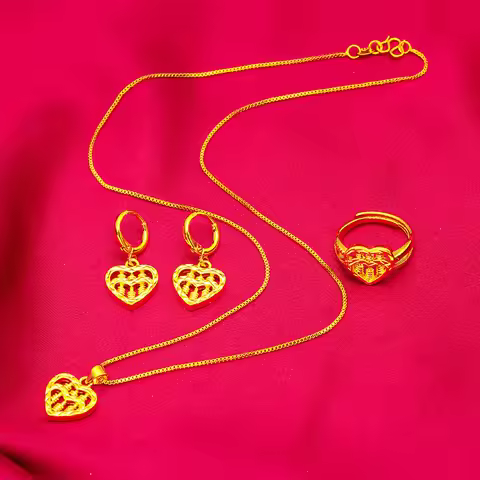 Love Abacus Ring Necklace Earring Set Women's 24K Gold, AU999 Glossy Gold Abacus Beads String into L