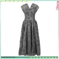Ligáya 2024 summer new French retro V-neck cinched waist print long dress 21273