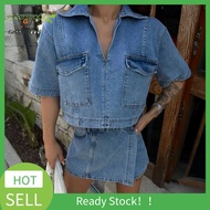 GRE Women Denim Two-piece Set Stylish Denim Set for Women Stylish 2 Piece Denim Outfit Set for Women