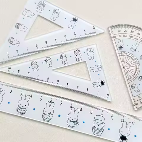 4Pcs Cartoon Miffy Ruler Set Straight Triangle Ruler Protractor Math Geometry Drawing Student School