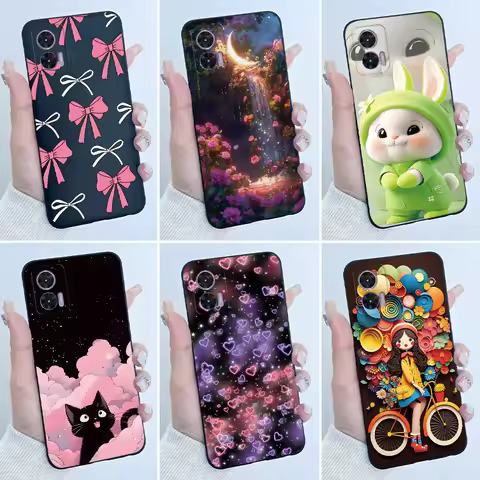 For Motorola Edge 30 Neo Case Cute Love Rabbit Slim TPU Soft Black Cover For Moto Edge 30 Lite Funda