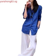 LAHSTORE women's loose long-sleeved linen shirt, youthful, multi-purpose basic design (Orange)