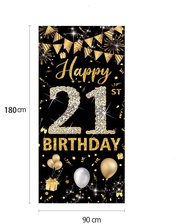 Black Gold Happy Birthday Decorations Door Hanging Banner 21st 30th 40th 50th Birthday Party Photo P