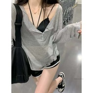 เสื้อยืดสไตล์ Lust Style Pure สำหรับผู้หญิงในฤดูใบไม้ร่วงข้ามพรมแดนครีมกันแดดบาง ๆ คอโวล RTT-TH