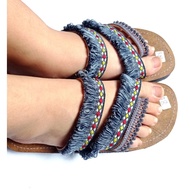 Moms n Kids boho sandals, Ethnic bohemian blue jeans strip sandals, Ethnic sandals, Ethnic slippers,