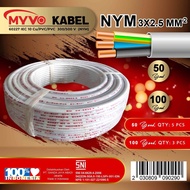 MYVO KABEL LISTRIK NYM 2X1.5 / 2X2.5 / 3X1.5 / 3X2.5 TEMBAGA MURNI SNI 50 YARD BAGUS BERKUALITAS TERJAMIN 1 Roll MIRIP ETERNA SUPREME JEMBO