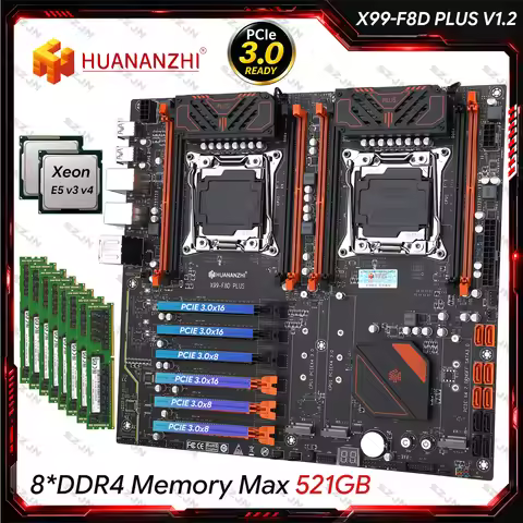HUANANZHI X99 F8D PLUS E5 XEON V3 V4 Dual CPU Motherboard Combo Kit Support DDR4 RECC MAX 512GB 16 M