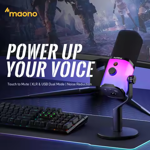 MAONO USB/XLR Gaming Microphone for PC PD100X Dynamic Microphone Noise Reduction Headphone Jack RGB 