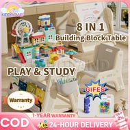 8 IN 1 Upgraded Building Block Table for Kids Study&Play&Dine Educational Desk Toy for Aged 1-8