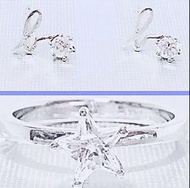 ⚡️【  全新❗️】Agnes'b. S925 純銀 b 字標誌配水晶耳環/ 銀色星形鋼質水晶戒指( Crystal/Sliver 925/Stud/Earrings/ 指環 /Ring/Sliver