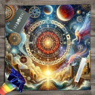Multiverse Star Chart Tarot Altar Cloth | Runes & Mythical Beasts Dance, Pro Mat for Deep Astrology 