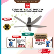 KDK K15z5-rey Ceiling Fan – 60 Inch, Long Pipe, Dc, Temp Sensor, Remote, Grey, Sensa 5, Kipas Siling