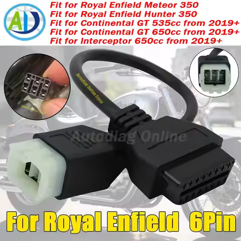 OBD2 Diagnostic Cable For Royal Enfield 6Pin to 16Pin For Interceptor 650cc/Continental GT 650cc/535