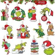 Grinch Grinch Wooden Pendant Christmas Grinch Painted Pendant Christmas Tree Decoration