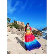 L27 (free adjustable skirt) maxi shirt with square neck puff sleeves and colorful flared skirt for b