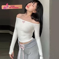 Áo trễ vai khoét lưng ôm body dài tay HP FASHION TREND áo nữ kiểu ép nơ đá sang chảnh tôn dáng G674