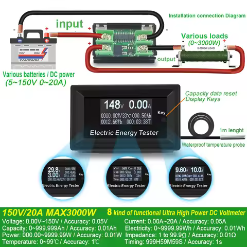 ATORCH DC Current Meters digital voltmeter ammeter voltage amperimetro wattmeter volt capacity teste