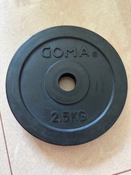 2.5kg 膠包鐵餅，10、15、30磅六角啞鈴各一對，20kg 壺鈴
