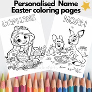 Customised easy coloring pages, Kids art crafts, A4 color sheet book, Personalised children activity,  Easter Princess