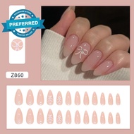 Press-on Nails Pink False Nails Bow Nail Art Removable Wearable French False Nails K9u4
