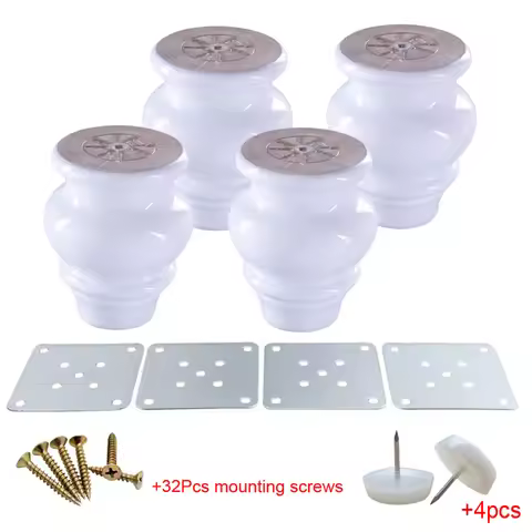 4Pcs Solid Wooden Furniture Legs Feet 9x6.5x4cmGourd-shaped White Wood Sofa Bed Cupboard with Iron S