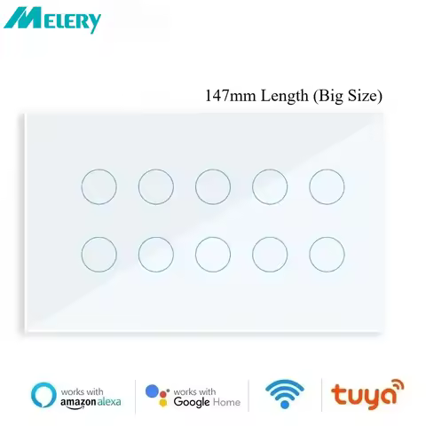 Melery WIFI Smart Touch Light Wall Switch Interruptor Glass Panel 8/10 Gang 147 Tuya smart Life Remo