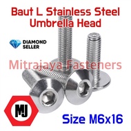 Baut L M6x16 Stainless Steel Umbrella Head