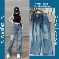 Women's Wide Leg Ripped Jeans Bigsize 40–90kg High Waist VNXK MS176 – 2KJeans