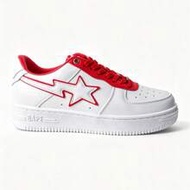 A BATHING APE Bape Casual Skate Shoes Colorblock Star Logo Glossy Casual Shoes White Red Double Star