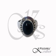 Cincin Ring Perak Silver Bali Batu Hitam Lonjong Jawan Asli 925 Pria