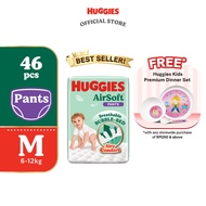 HUGGIES AirSoft Pants Diapers M46 (1 pack) Breathable and soft diapers for baby