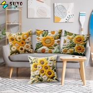 SUYO Sofa Cushion , 45x45cm Plush Sunflower Pillowcase, Vintage 2D Floral Square Printed Bedroom Pil