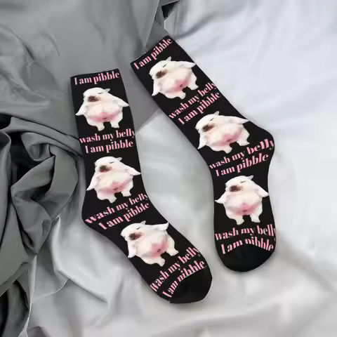 Adults Men Socks I Am Pibble Wash My Belly Pibble Meme Funny Dog Brainrot Stockings Non-Slip Soft So