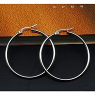 European American Stainless Steel 316L Large Circle Earrings Spring Clip I-Shaped Shrimp Bow Buckle 
