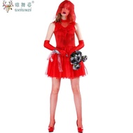 Carnival Halloween Costume Lady Red Black Corpse Ghost Bride Horror Bloody Mary Cemetery Zombie Cosp