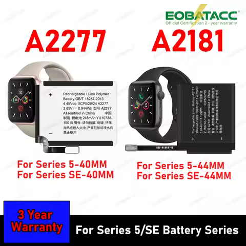 2025 Years New 100% A2277 A2181 Battery For Apple Watch Series 5 SE Bateries IWatch S5 SE 40mm 44 mm