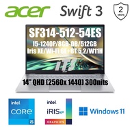 Acer Swift 3 SF314-512-54ES Laptop (I5-1240P/8GB-OB/512GB/Iris XE/14"QHD IPS/Wi-Fi 6E/W11H)