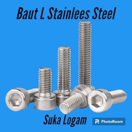 Baut L  M4 X 20 ( Panjang 2cm ) Stainlees Steel 304 Drat 6 / Kunci L3