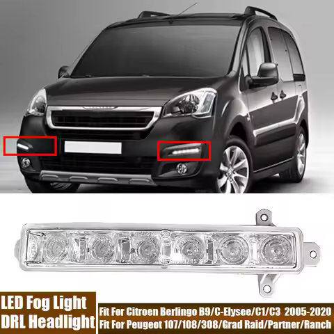 LED DRL Headlight L&R Universal Front Bumper Fog Light Fit For Peugeot / For Citroen C-Elysee Berlin