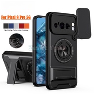Magnetic Ring Holder Phone Case For Google Pixel 8 Pro 5G Pixel 8Pro With Lens Slide Cover Double Fo
